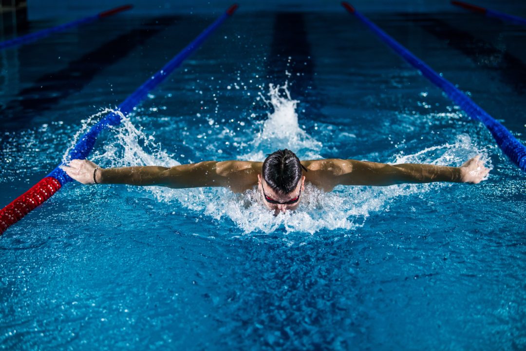 swimmer in pool racing